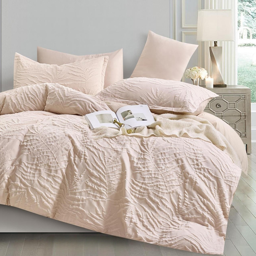 Liora Textured Botanical Leaf Embossed Duvet Cover Quilt Cover Set Bedding Set