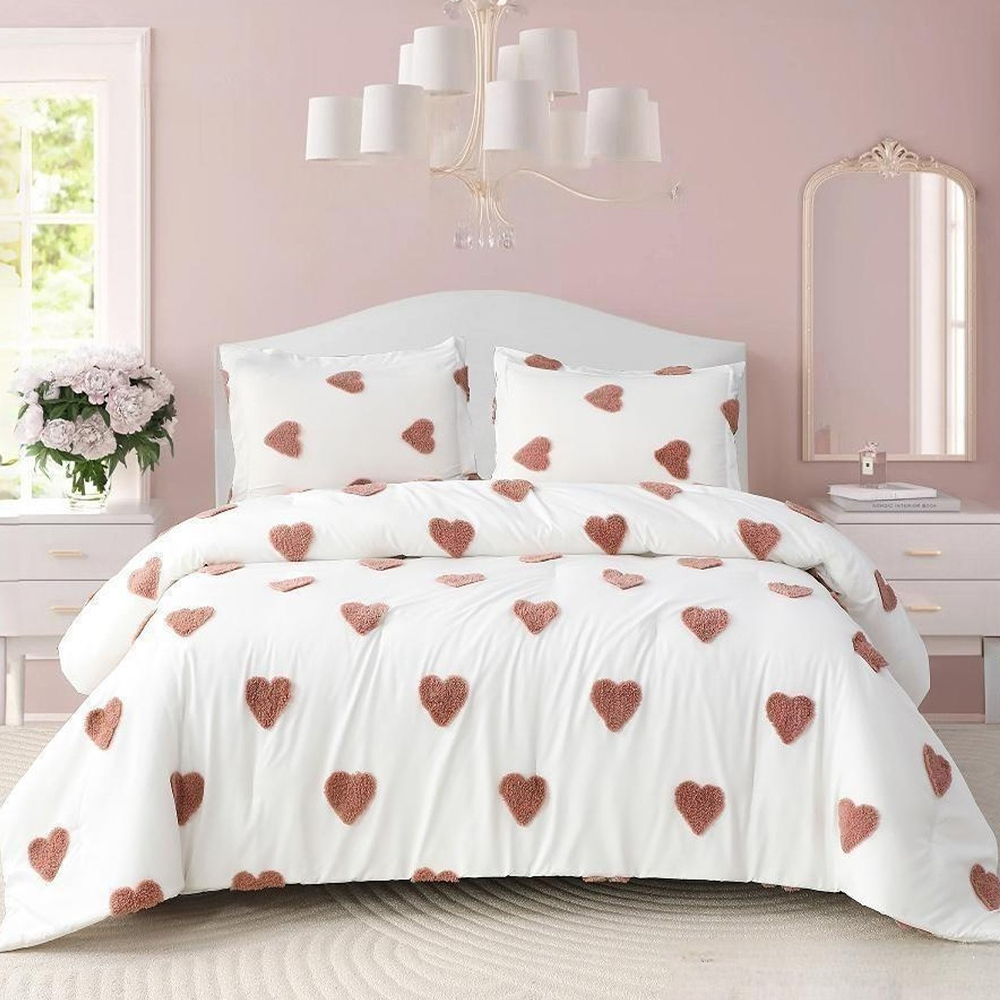 Talulah Heart Tufted Chenille Embroidery Duvet Cover Quilt Cover Set Bedding Set