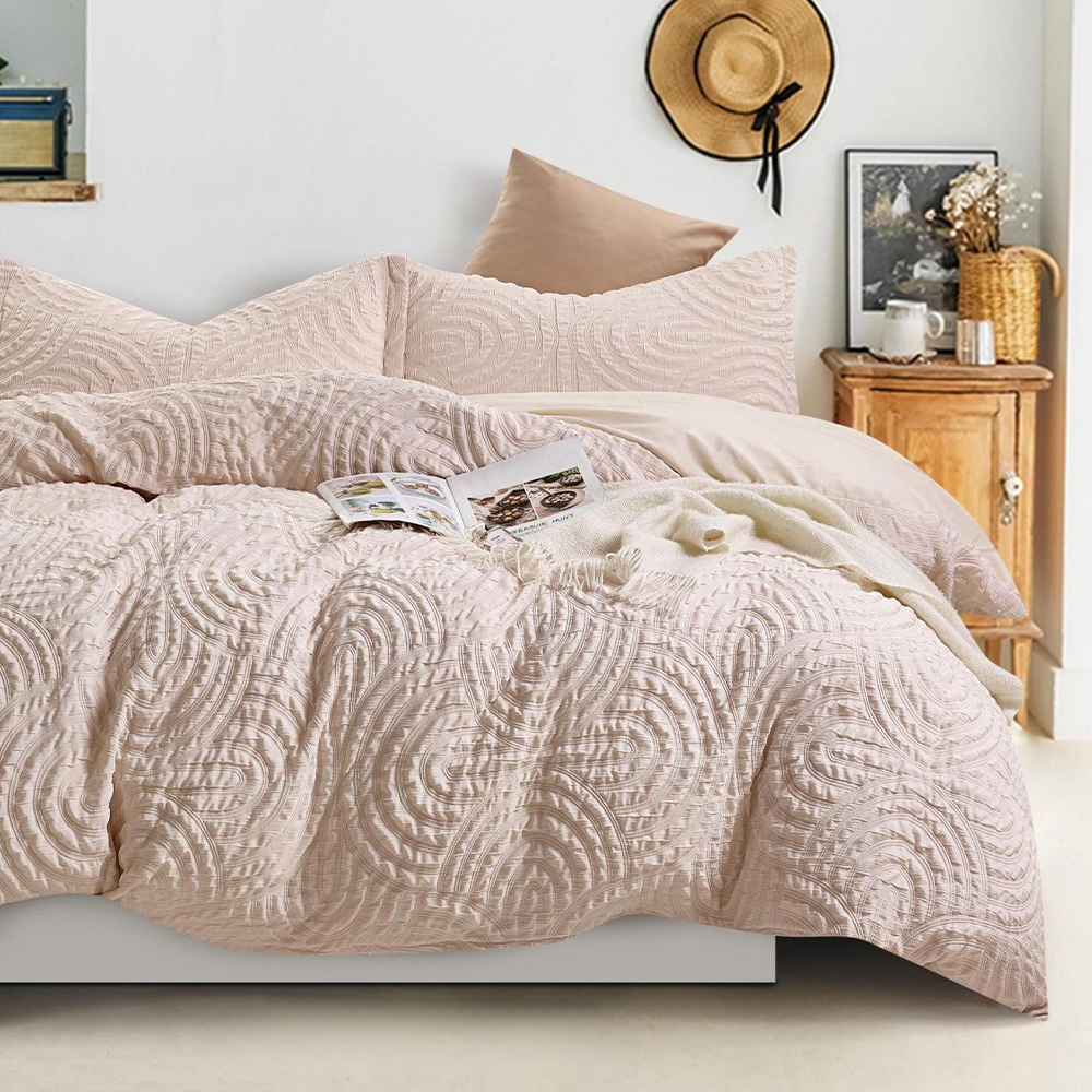 Nina Textured Geometric Arc Embossed Crinkle Duvet Cover Quilt Cover Set Bedding Set