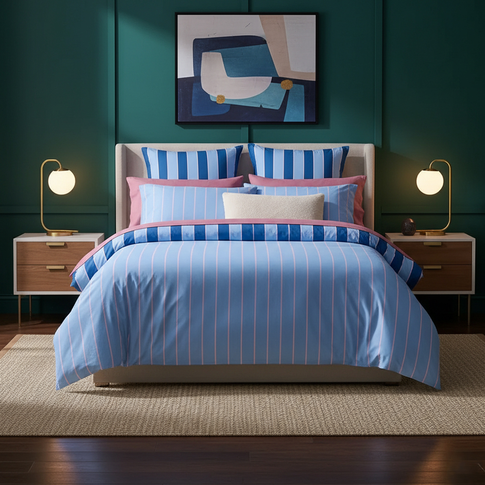 Emily Striped Reversible Print Duvet Cover Quilt Cover Set Bedding Set