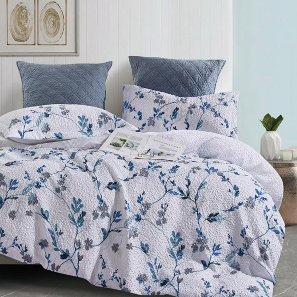 Margot Textured Botanical Floral Printed Seersucker Duvet Cover Quilt Cover Set Bedding Set