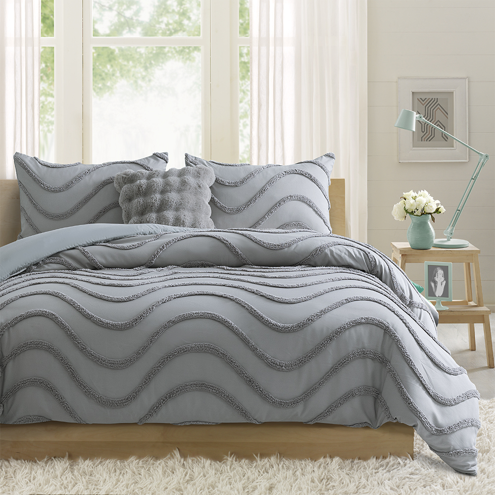 Milah Geometric Wave ModernTufted Chenille Embroidery Duvet Cover Quilt Cover Set Bedding Set