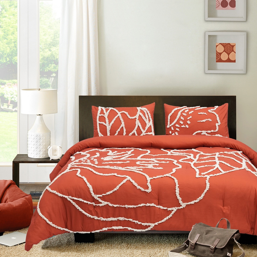 Harper Floral  Tufted Chenille Embroidery Duvet Cover Quilt Cover Set Bedding Set