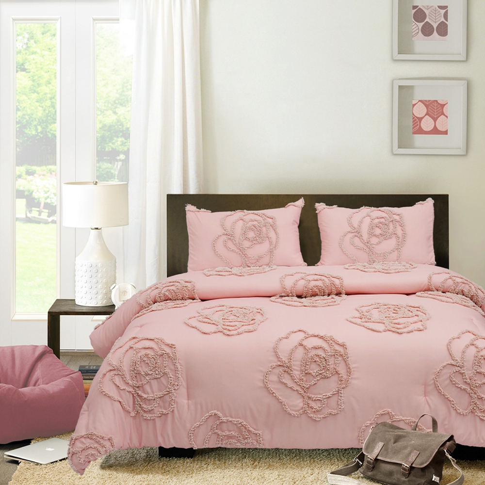Mirelle Rose Floral  Tufted Chenille Embroidery Duvet Cover Quilt Cover Set Bedding Set