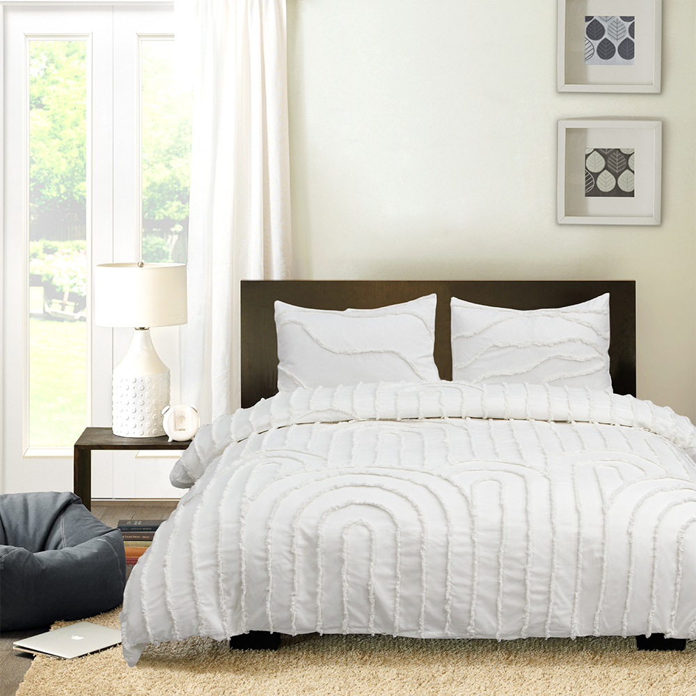 Ava Geometric Arc Modern Tufted Chenille Embroidery Duvet Cover Quilt Cover Set Bedding Set