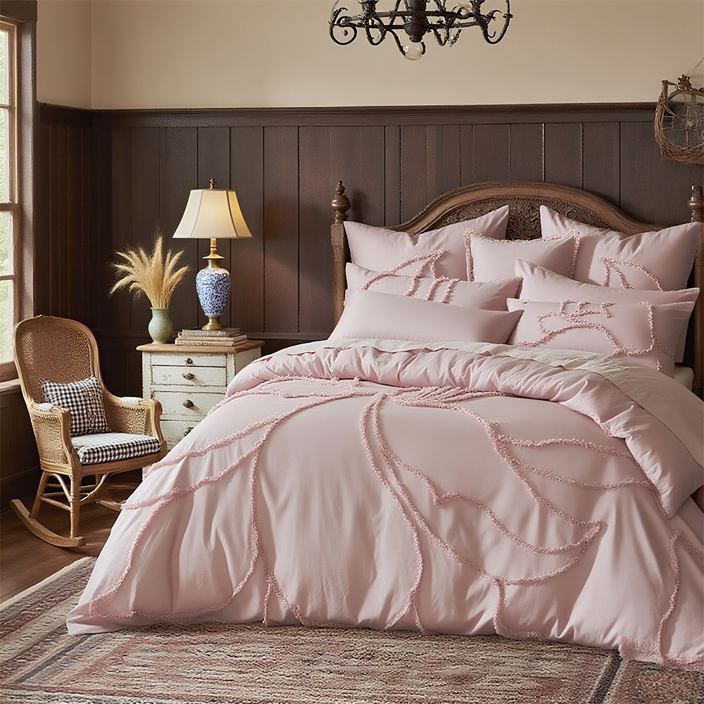 Catalina Botanical Floral Tufed Chenille Embroidery Duvet Cover Quilt Cover Set Bedding Set