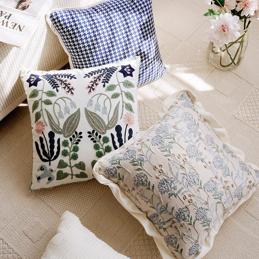 Delicate botanical embroidery cushion deco pillow