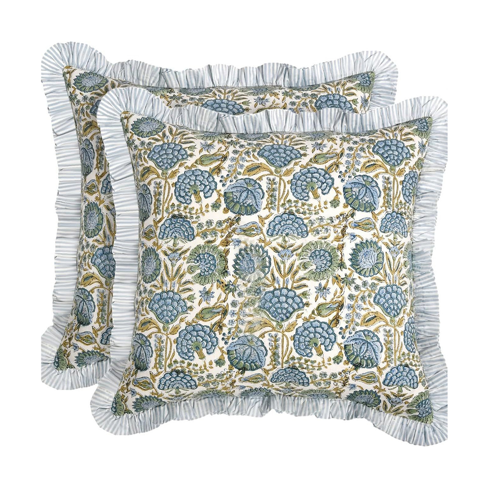 Floral printed cushion deco pillow with frill edge