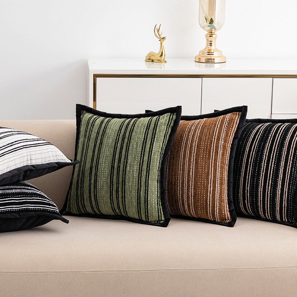 Striped chenille cushion deco pillow