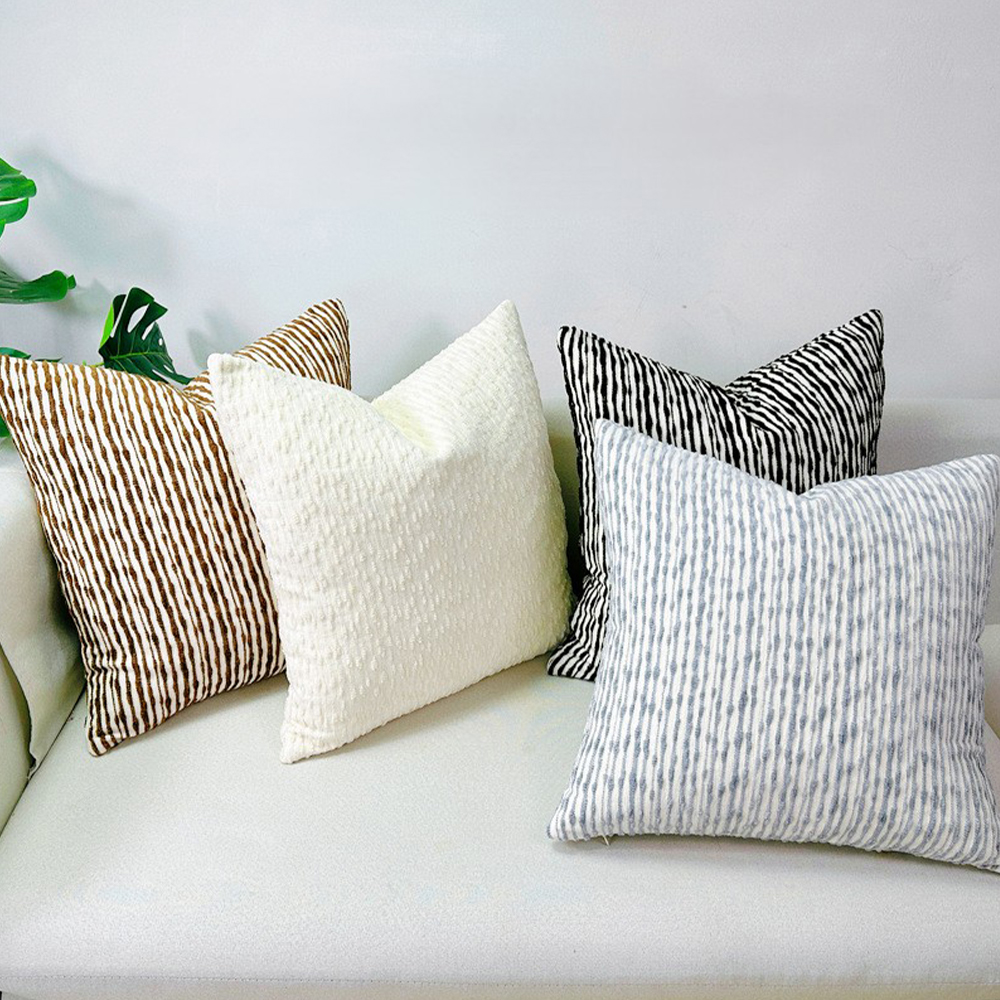 Textured striped chenille cushion deco pillow