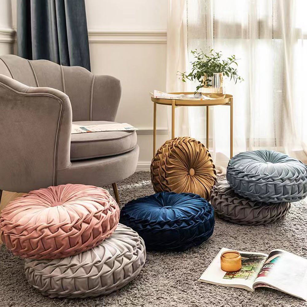 Round pleat velvet cushion deco pillow