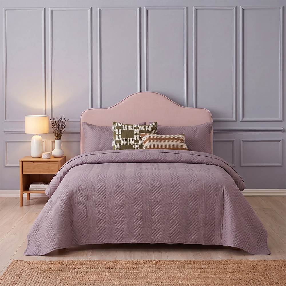 Lilac Herringbone Quilt Set Cotton Blend Microfiber Bedspread Coverlet