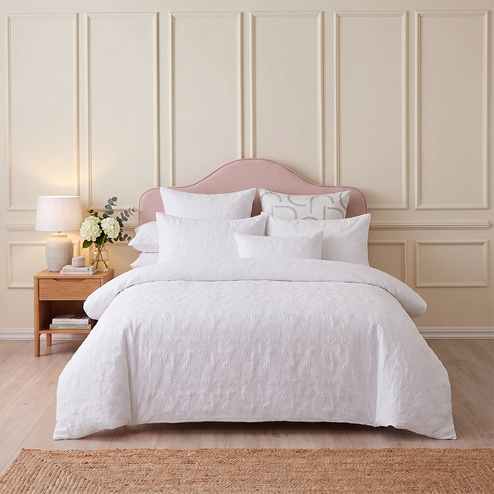 Pure White Embossed Butterfly Quilt Set Cotton Blend Microfiber Bedspread Coverlet