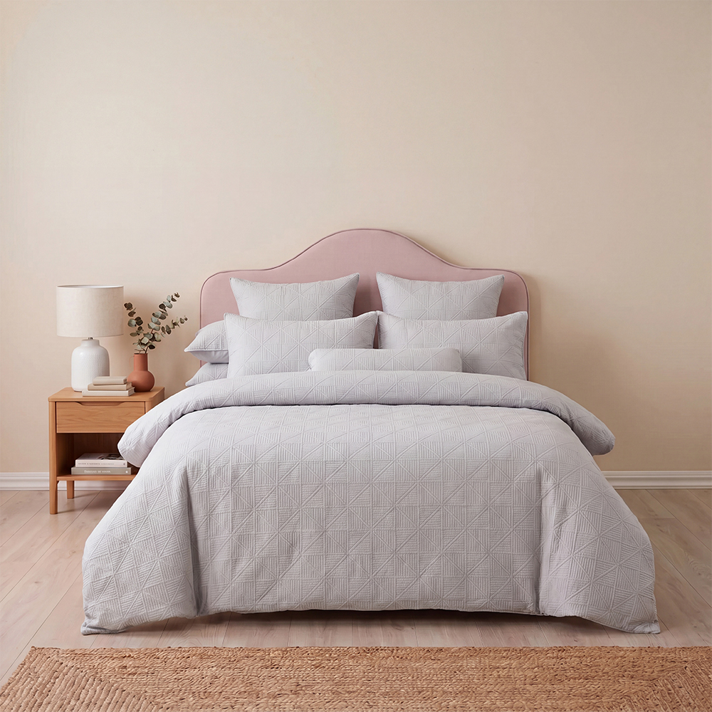 Light Grey Diagonal Grid Quilt Set Cotton Blend Microfiber Bedspread Coverlet
