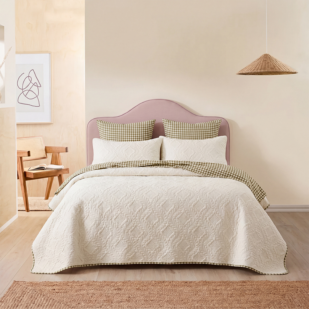 Off White Cable Knit Diamond Quilt Set Cotton Blend Microfiber Bedspread Coverlet