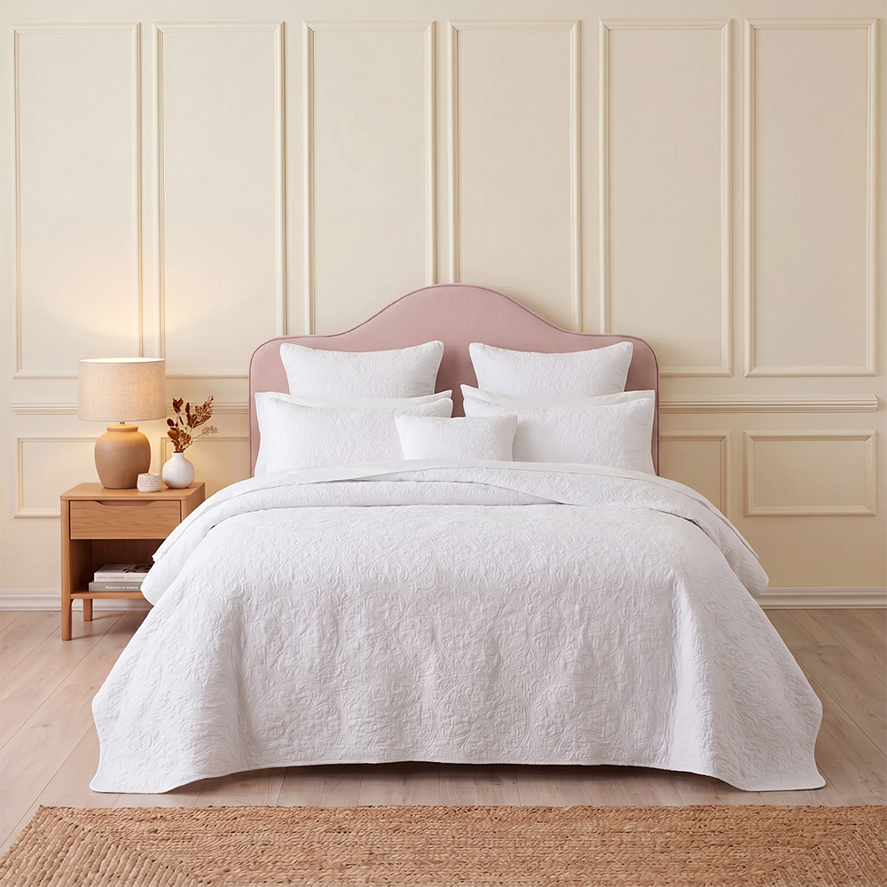 Pure White Irregular Cloud Embossed Quilt Set Cotton Blend Microfiber Bedspread Coverlet