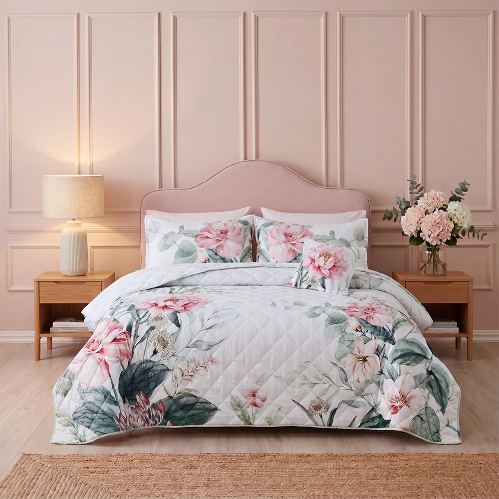 Cotton Blend Floral Striped Quilt Set Microfiber Bedspread Coverlet