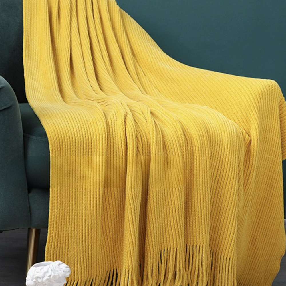 Chenille Knitted Blanket Throw With Tassle