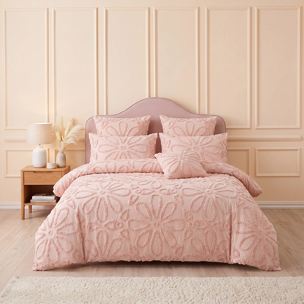 Blush Pink Floral Tufted Comforter Set