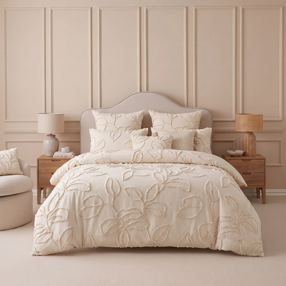 Cream Leaf Tufted Comforter Set