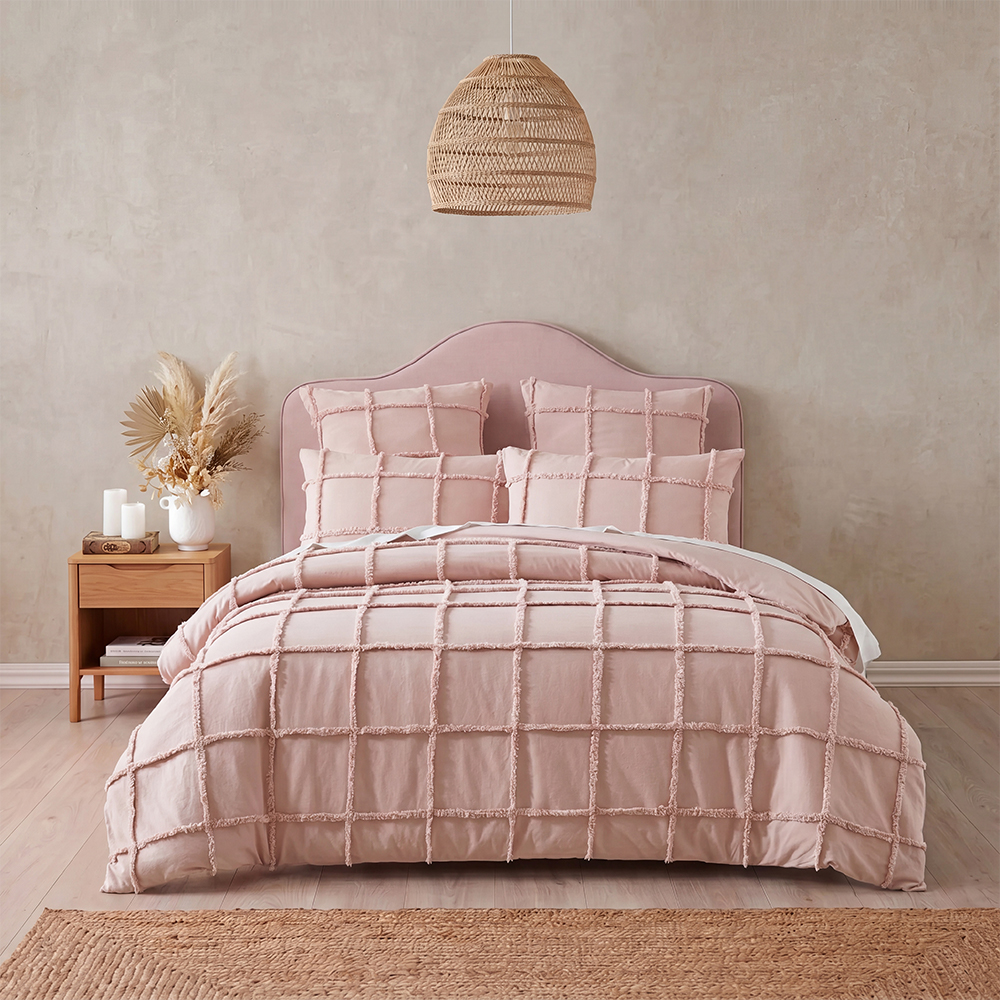 Blush Pink Tufted Check Comforter Set