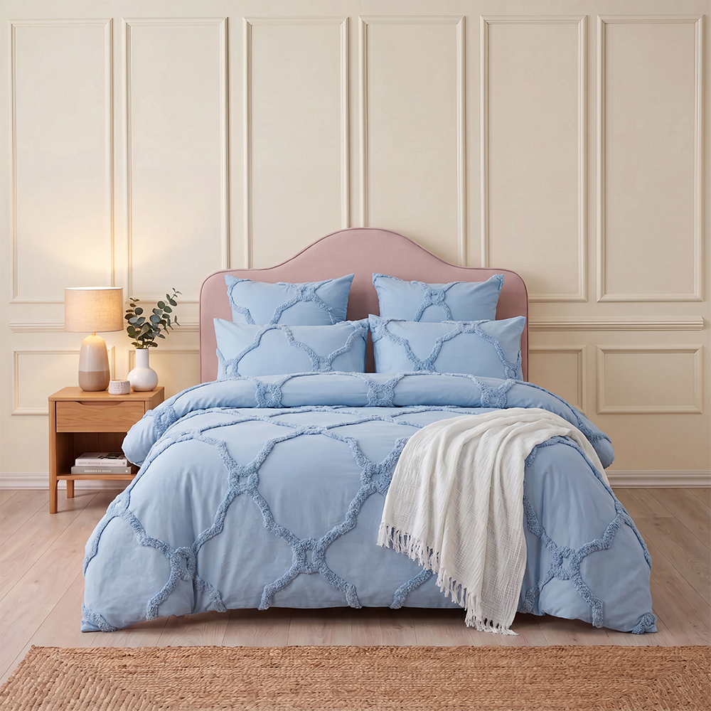 Sky Blue Geometric Tufted Comforter Set