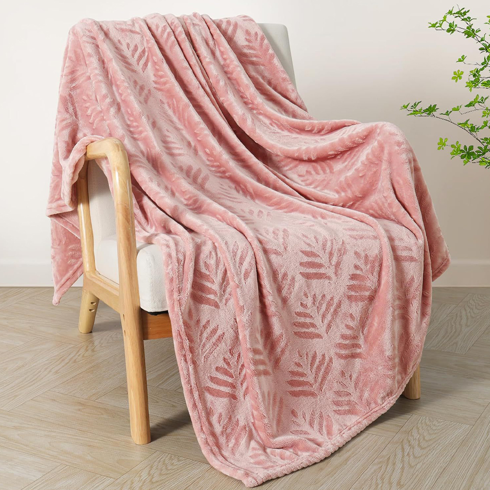 Embossed Flannel Plush Blanket Super Soft Light Weight