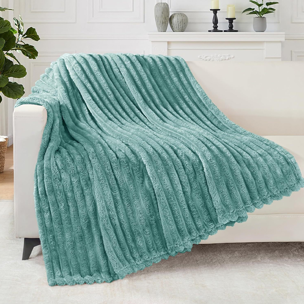 Ribbed Corded Flannel Plush Blanket Super Soft Light Weight